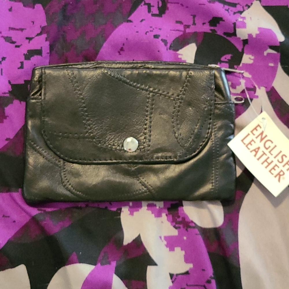 Small Black Leather Change Bag/Purse